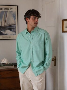 Vintage Tommy Hilfiger Green Stripe Button Up Preppy Coastal Grandpa